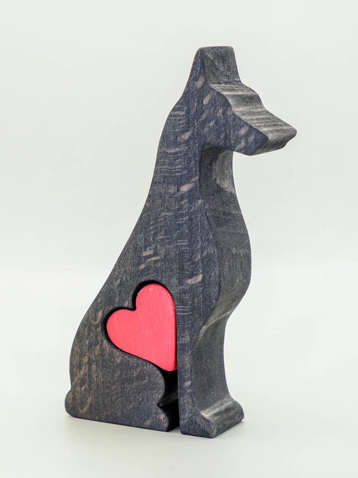Doberman - Little bohemian wooden dog figurine keepsake for wholesale by Wood Metamorphosis