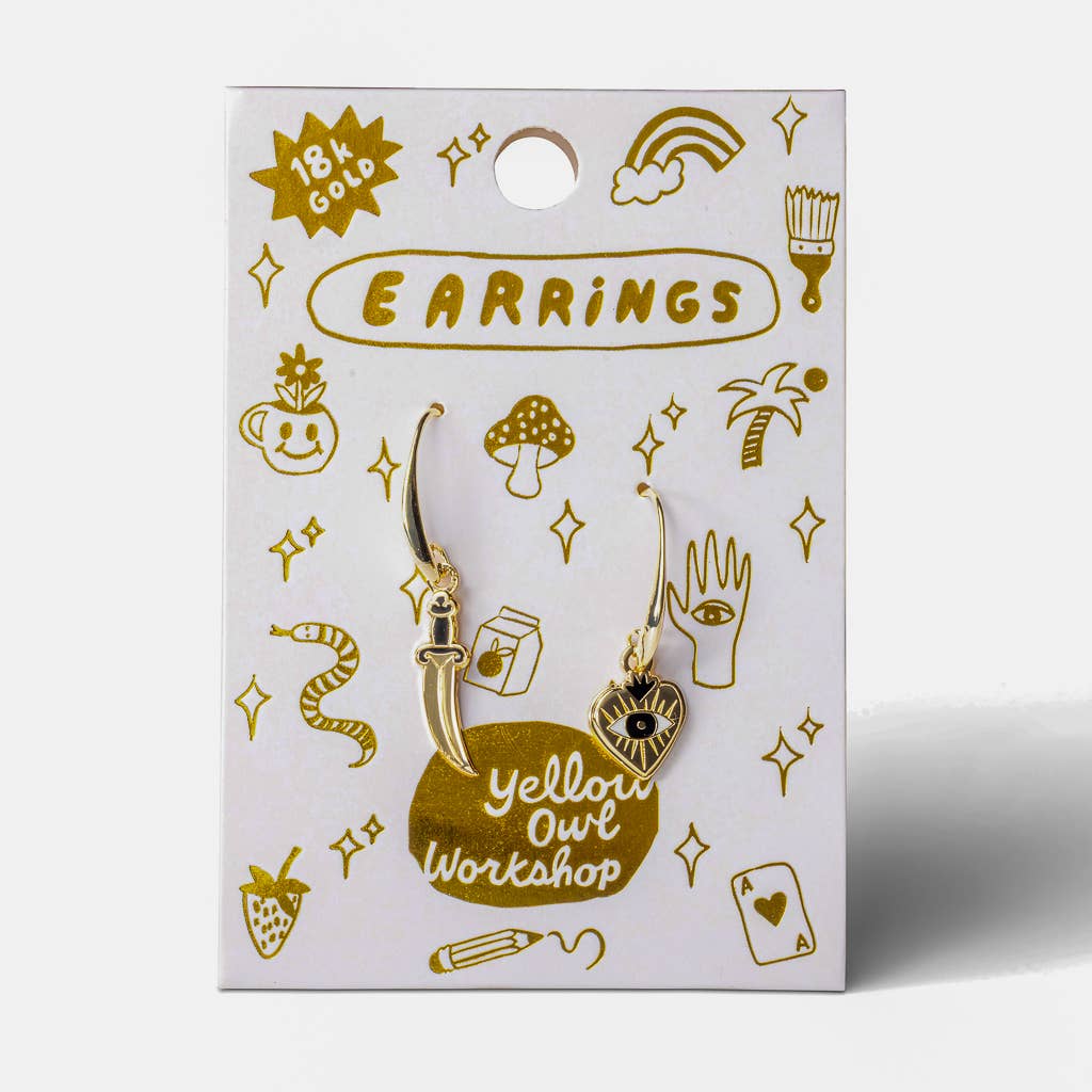 Yellow Owl Workshop – wholesale Hängande örhängen – Hjärta- och dolkarörhängen - Smycken för tatuering i guld 2