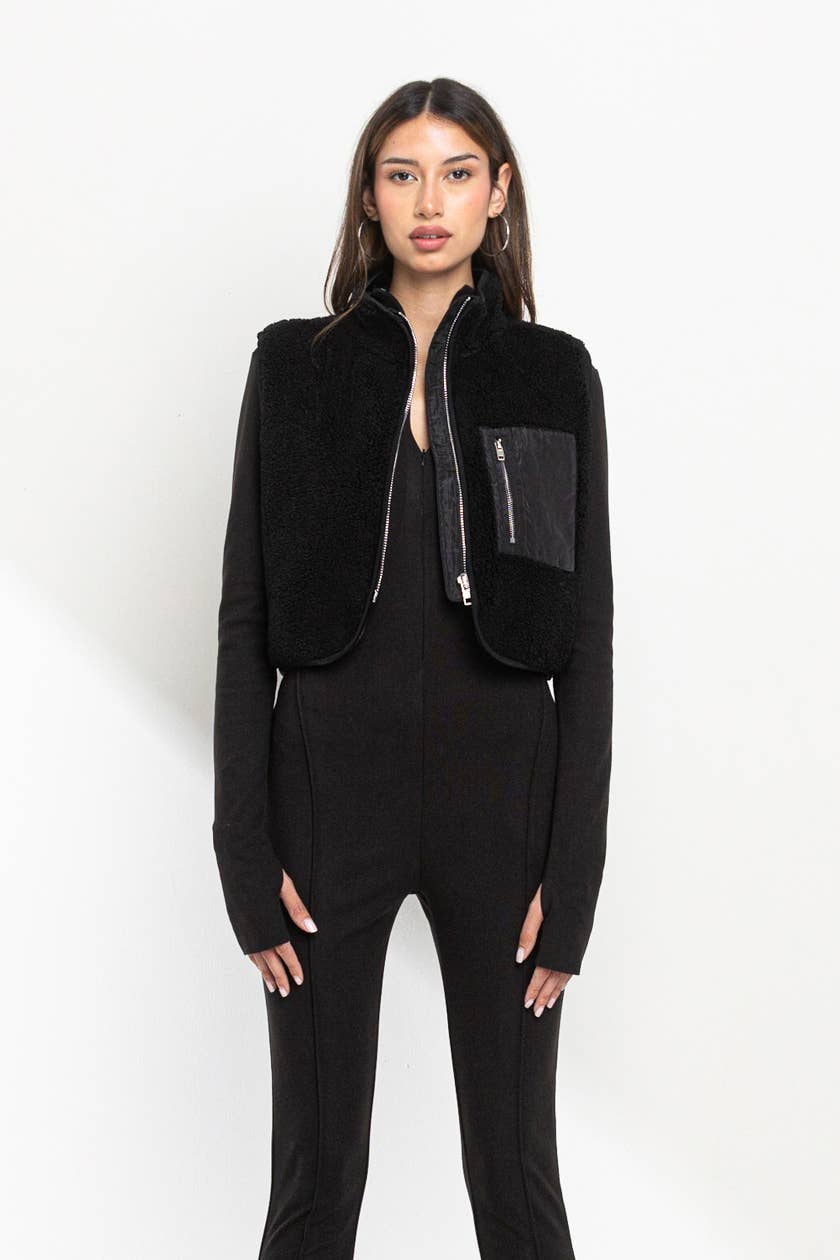 No Vacancy - Wholesale Outerwear Vest - Women's - Boucle cropped high neck vest4