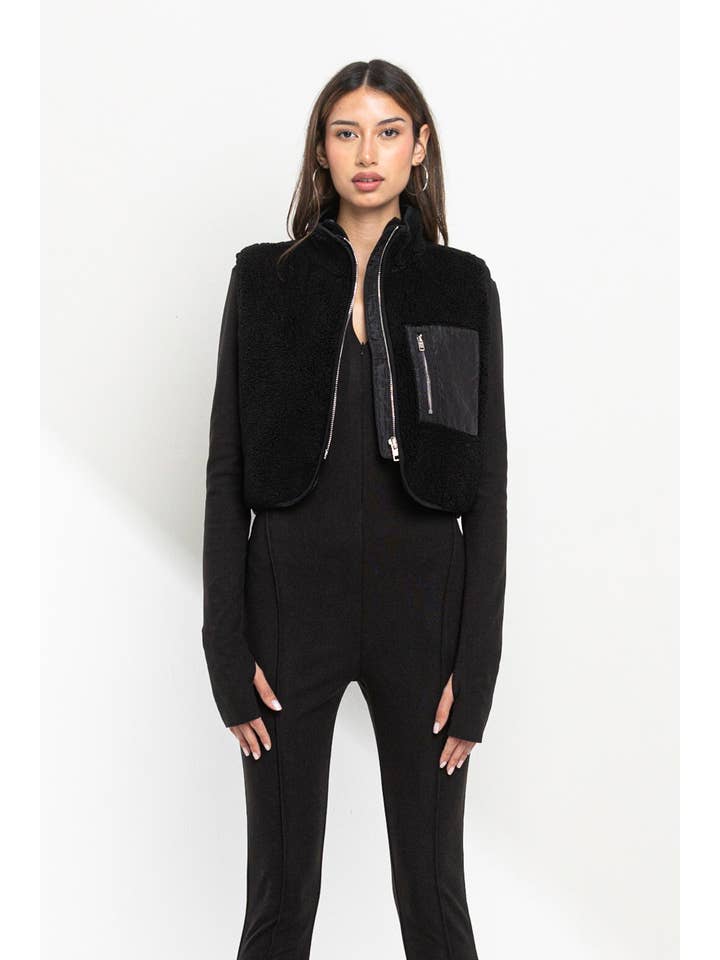 No Vacancy - Wholesale Outerwear Vest - Women's - Boucle cropped high neck vest4