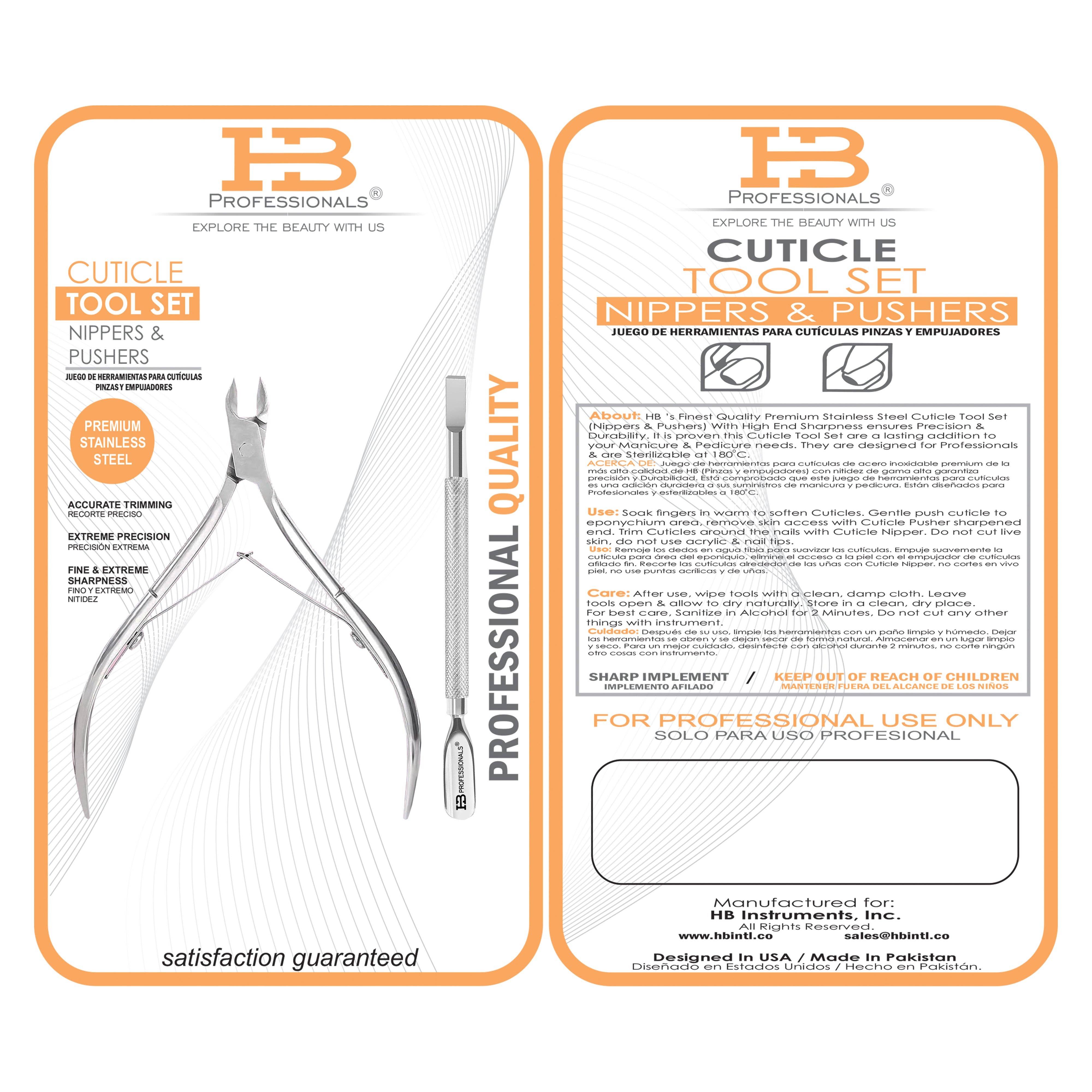 HB Professionals® – wholesale Cuticle cutter – Cuticle Tool Set - Cuticle Nipper & Cuticle Pusher - Premium Stainless Steel - 2 PCS Set (Silver)6