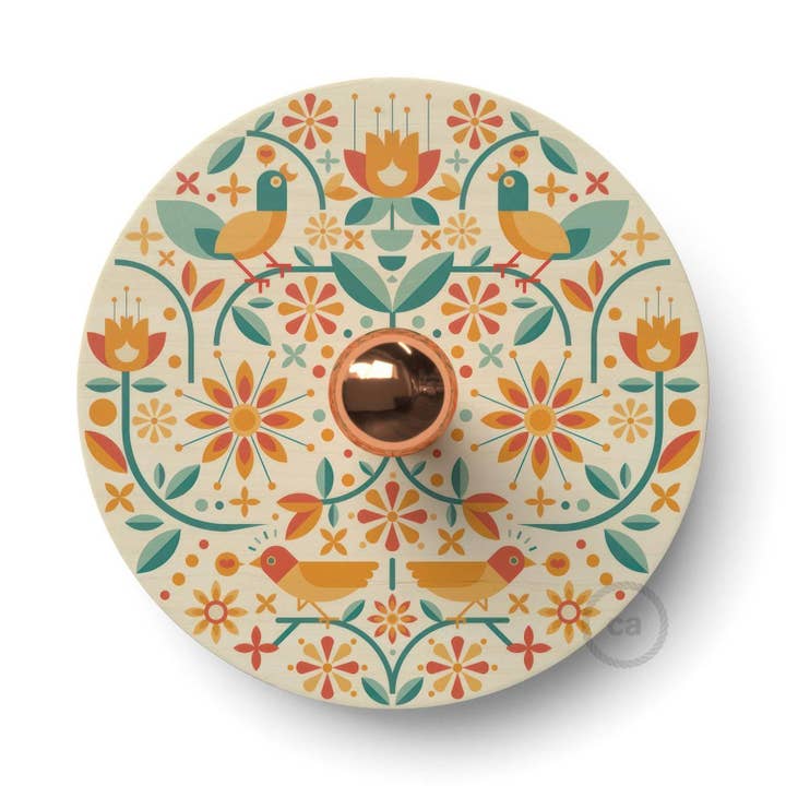 LIGHTINUP S.R.L. – wholesale Sconce – Ethnic Fermaluce with UFO lampshade in double-sided wood illustrated by