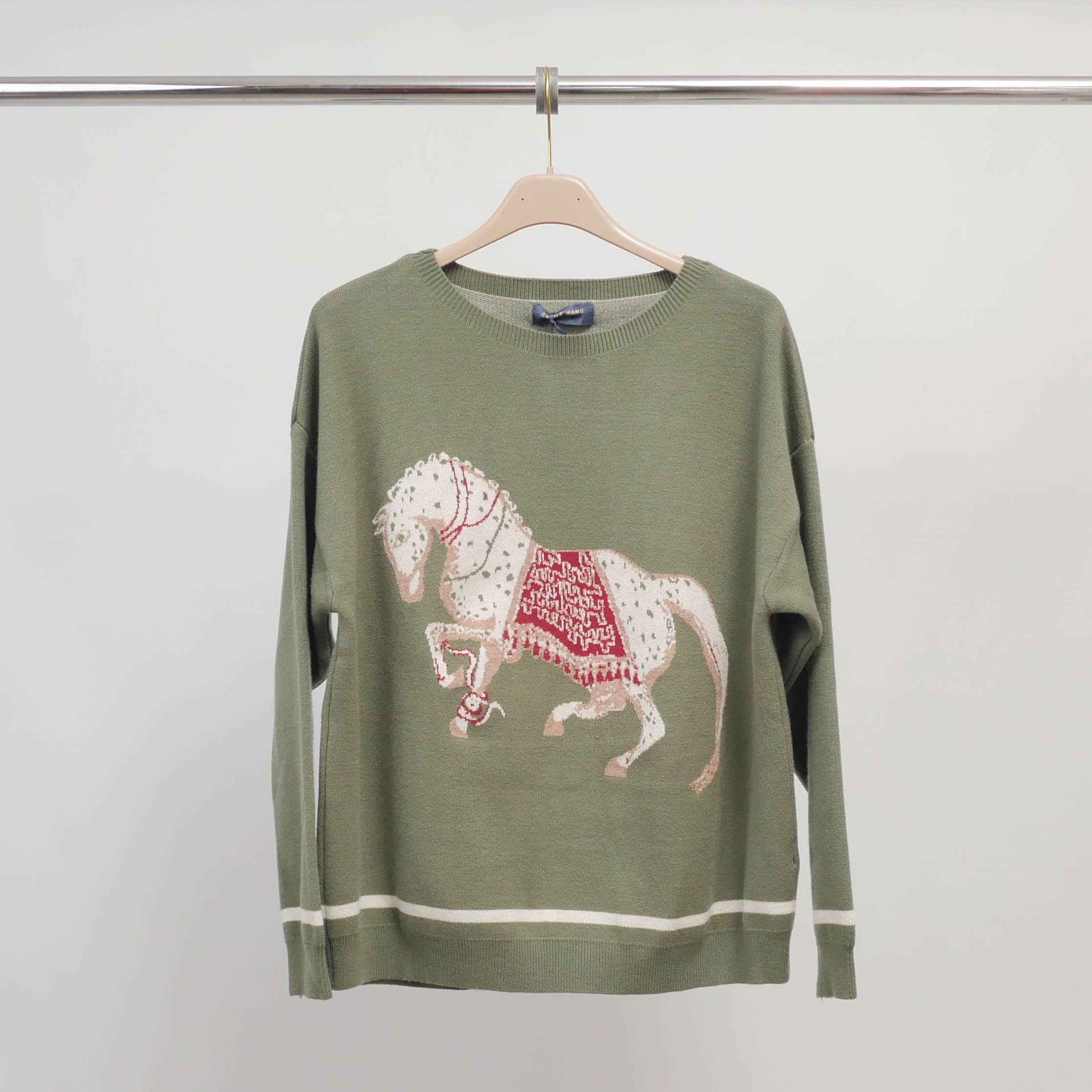 Cecile Wang - Wholesale Knit Sweater - Women's - Embroidered horse crew neck sweater MSJ769153