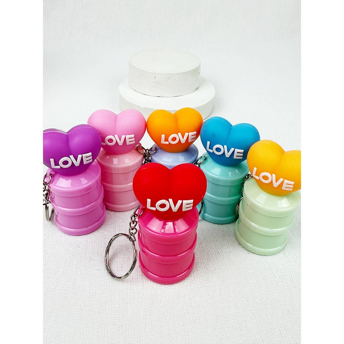 MIX COLOR LOVE Theme Tin Shape Lip Balm with Key Chain for wholesale on Faire2