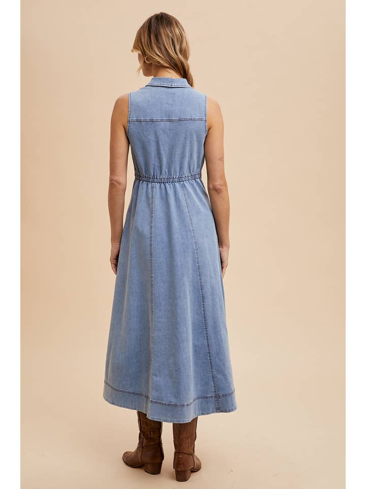 In Loom - Wholesale Dress - Women's - COLLARED DENIM FLARE MIDI