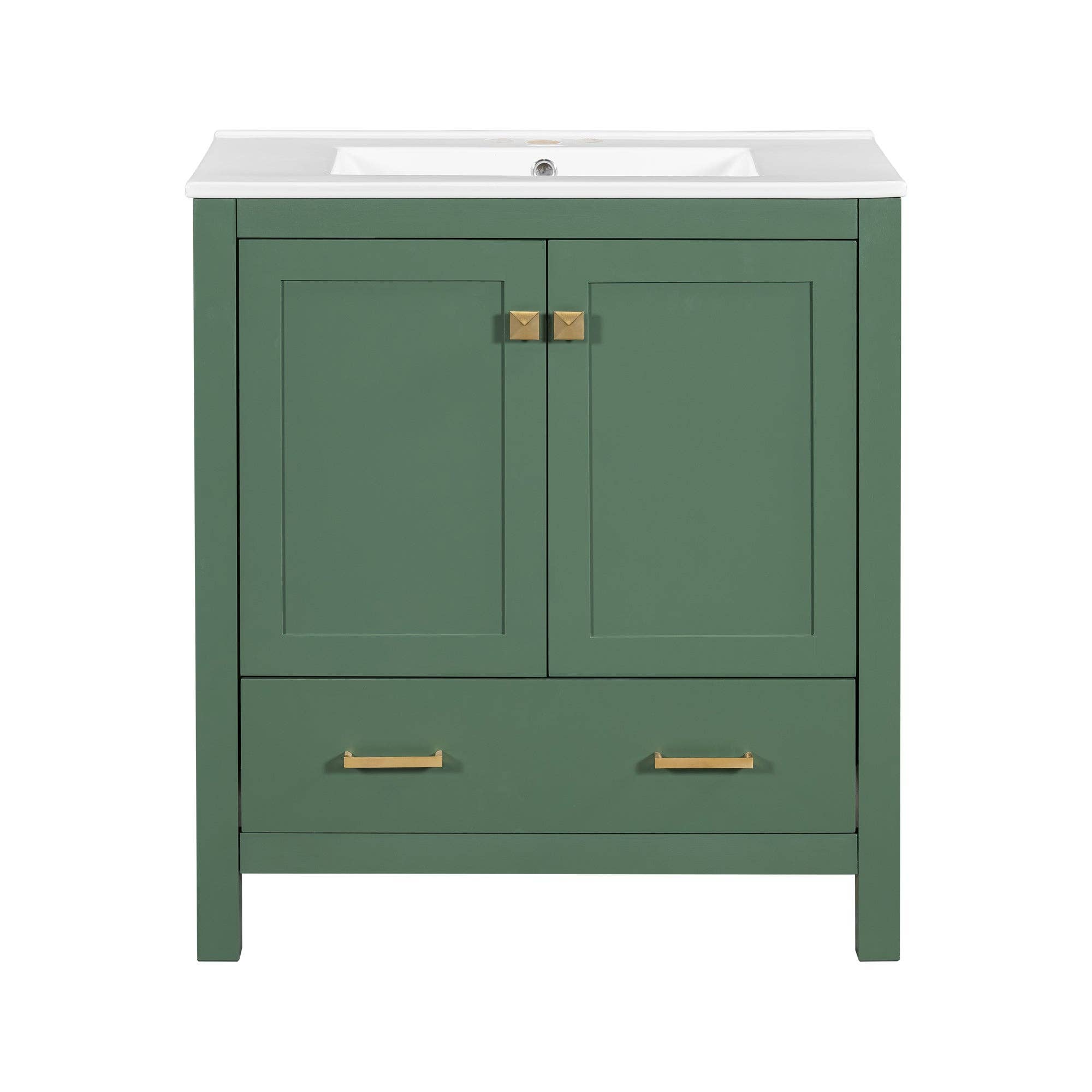 Orange County Decor - Wholesale Cabinet - 30 Inch Green Bathroom Vanity With Single Sink, Combination Under Counter Sink, Bathroom Storage Cabinet With 2 Doors And A Drawer, Soft Closure, Multifunctional Storage Wf324043 Green Bathroom9