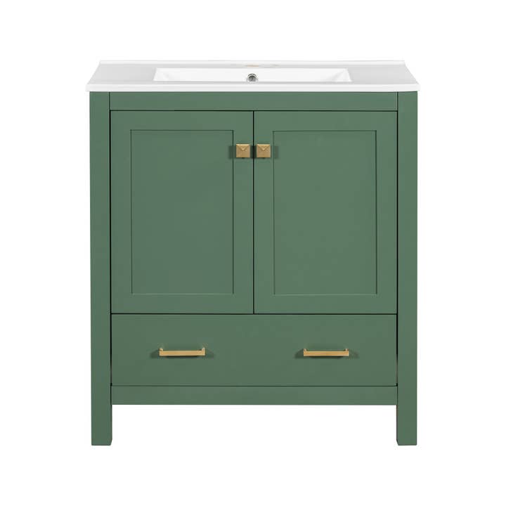 Orange County Decor - Wholesale Cabinet - 30 Inch Green Bathroom Vanity With Single Sink, Combination Under Counter Sink, Bathroom Storage Cabinet With 2 Doors And A Drawer, Soft Closure, Multifunctional Storage Wf324043 Green Bathroom9