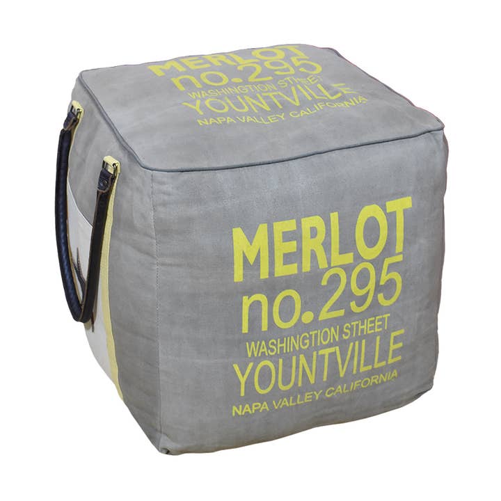 Pouf carré écologique en toile et cuir fait main vintage pour la vente par BBH Homes LLC