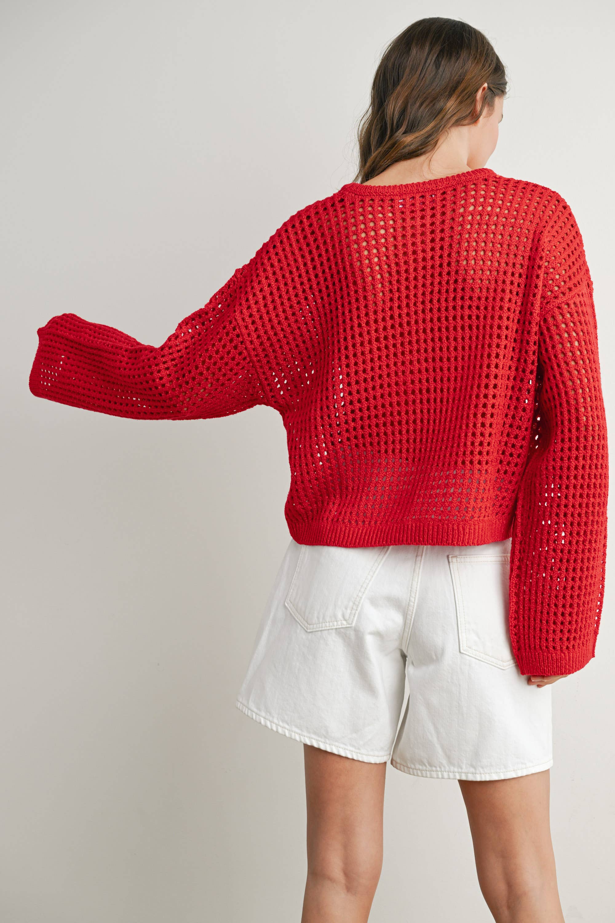 BUTTERMELON - Wholesale Knit Sweater - Women's - Crew Neck Crochet Sweater - BMW763317