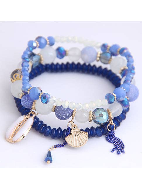 Mehrschichtiges Armband mit Schalentieren und Kristallen für den Großhandel von Offshore Surf Co