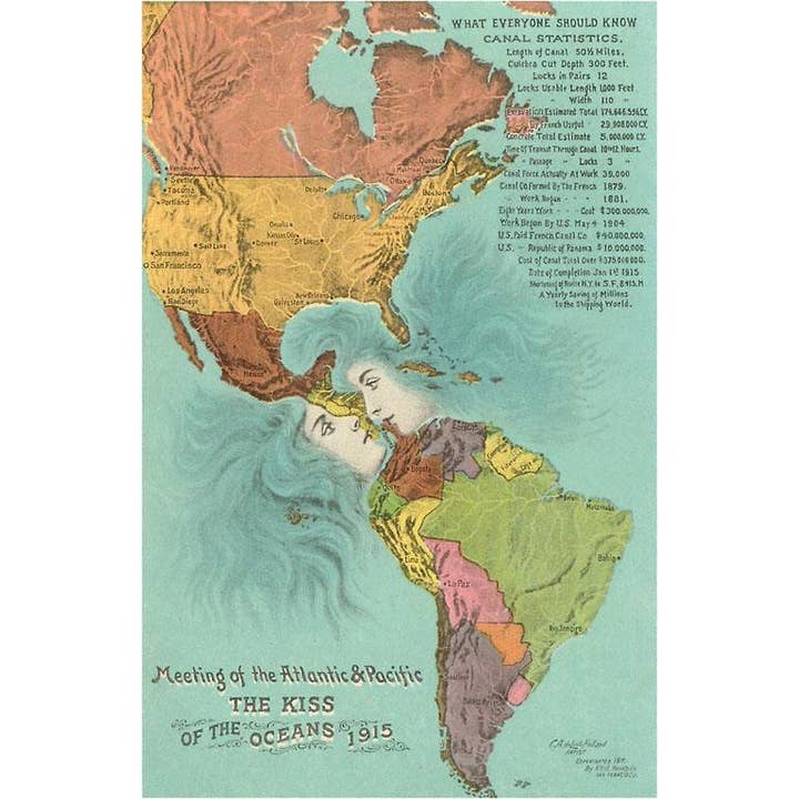 Found Image Press – Engroshandel Kunsttryk – Kunsttryk MF-20 Kort over Amerika, Åbning af Panamakanalen