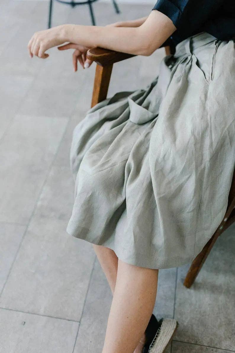 Velvety - Wholesale Skirt - Women's - Grey Pleaded Linen Skirt by Soelis1