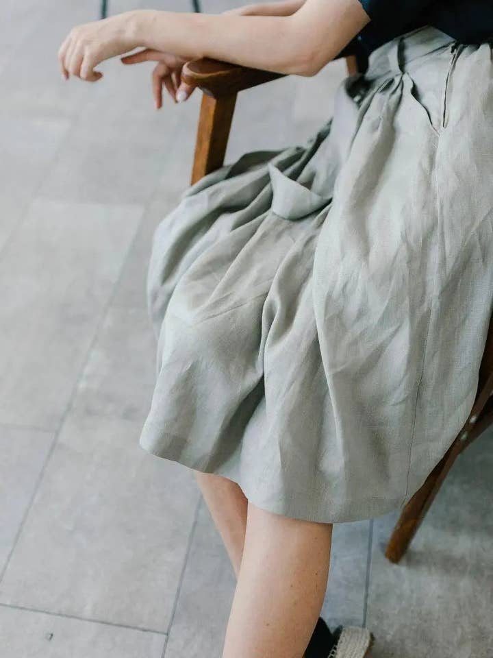 Velvety - Wholesale Skirt - Women's - Grey Pleaded Linen Skirt by Soelis1