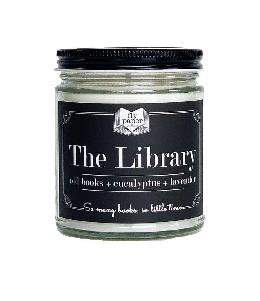 Fly Paper Products - Wholesale Jar/Filled Candle - The Library 9oz Candle Old Books + Eucalyptus + Lavender