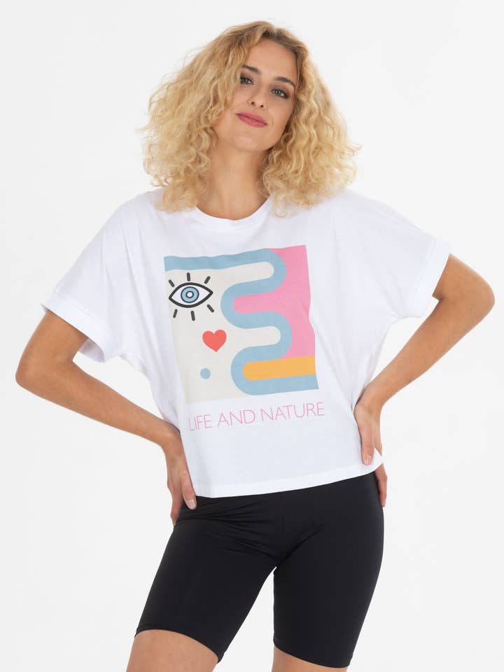 T-Shirt mit abstrakten Print aus Bio-Baumwolle für den Großhandel von Shiva Diva