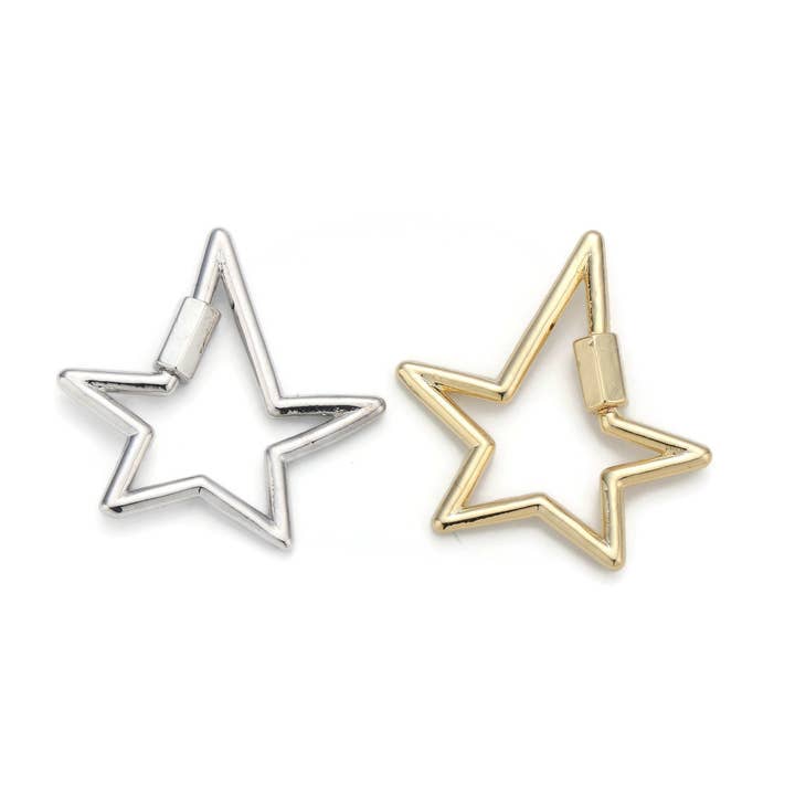 Aim Eternal - Wholesale Clasp - 1pc Carabiner Star Screw Clasp, Clasp Oval, Interlocking Star Clasp, Star Shaped Clasps, Gold and Silver Color Option