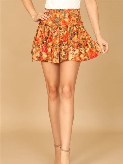 Jupe florale volantée à taille smockée pour la vente par MYS Wholesale Inc