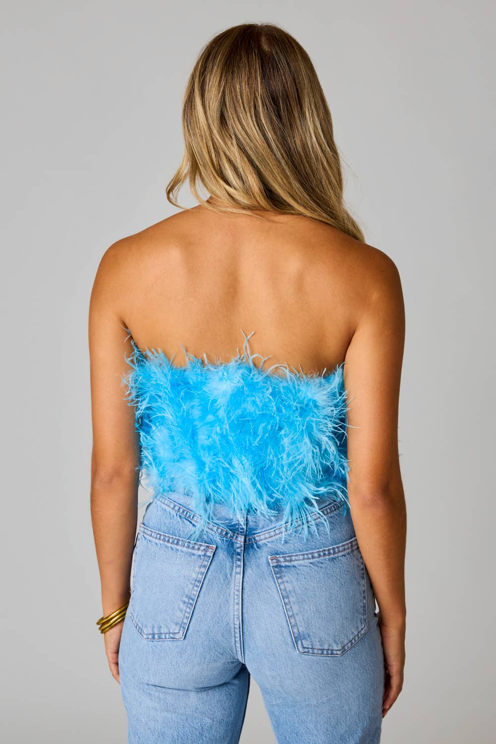 BuddyLove - Wholesale Blouse - Women's - Fancy Azure Blue Strapless Feather Top2