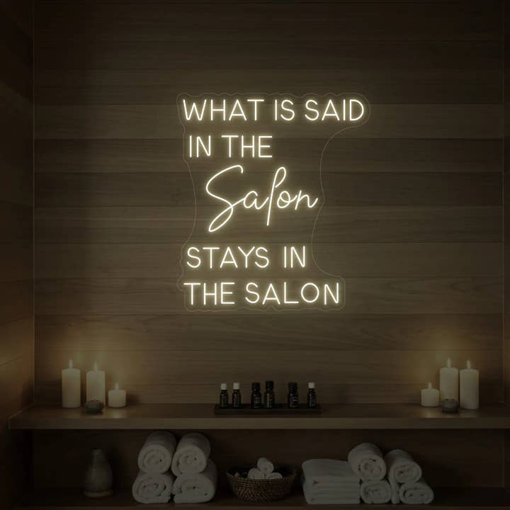 Det der siges i salonen, bliver i salonen V2 neonskilt for engroshandel hos Light Your Way