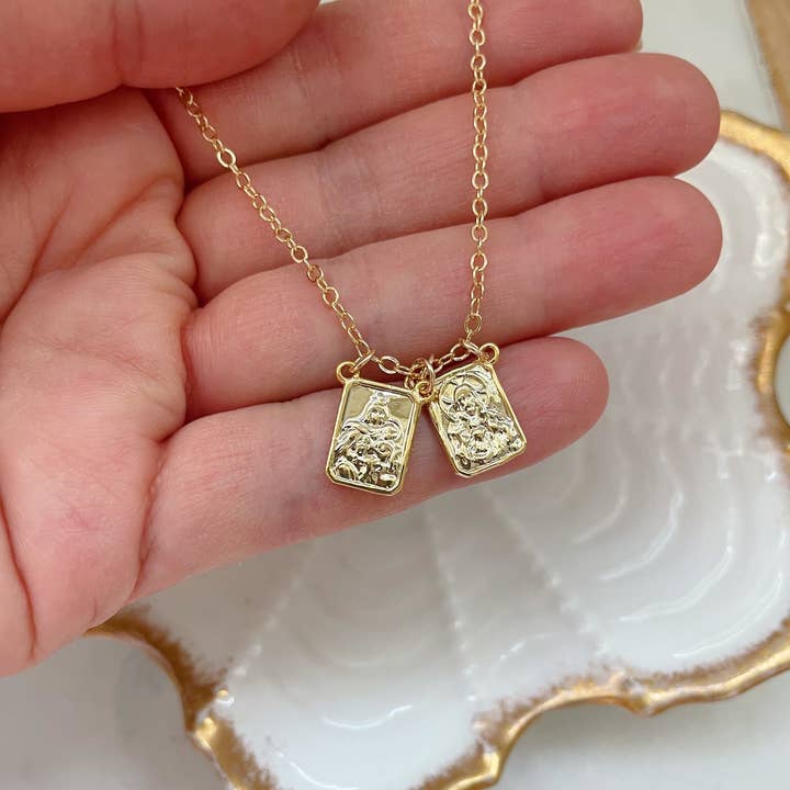 Laalee Jewelry - Wholesale Pendant/Charm Necklace - Gold Scapular Necklace Jewelry, Mary Catholic Religious Gift