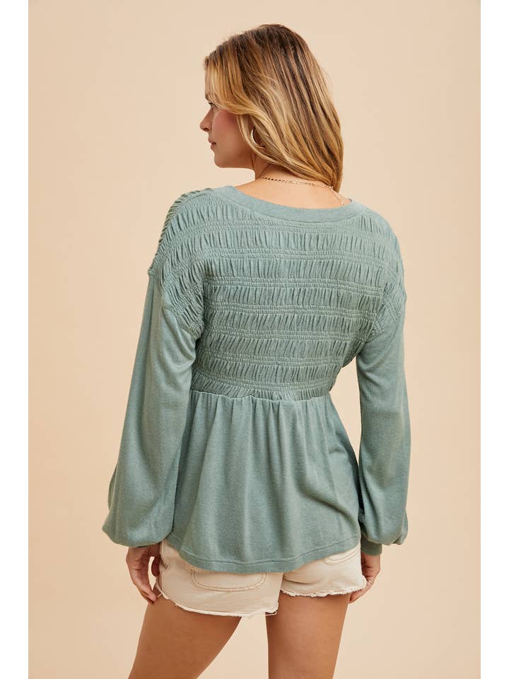 In Loom - Wholesale Blouse - Women's - LONG SLEEVE V NECK BABYDOLL SWEATER5