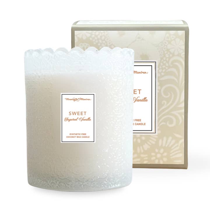 Sweet Sugared Vanilla 8oz Gift Box Kaia Natural Candle for wholesale by Meaningful Mantras