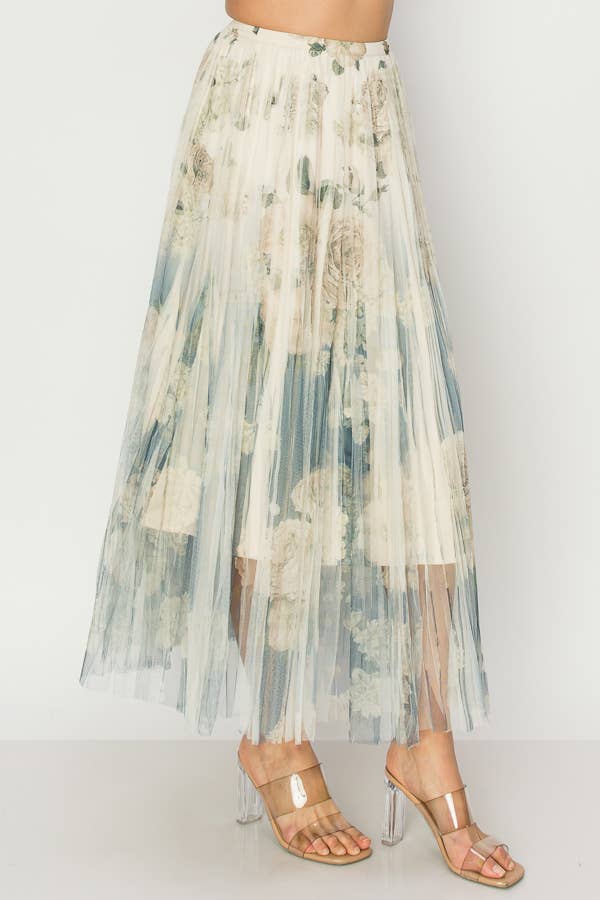 Chic Lined Pleated Tulle Midi Skirt With Elastic Waist - 4034 BG/DD NAVY FL for wholesale on Faire3