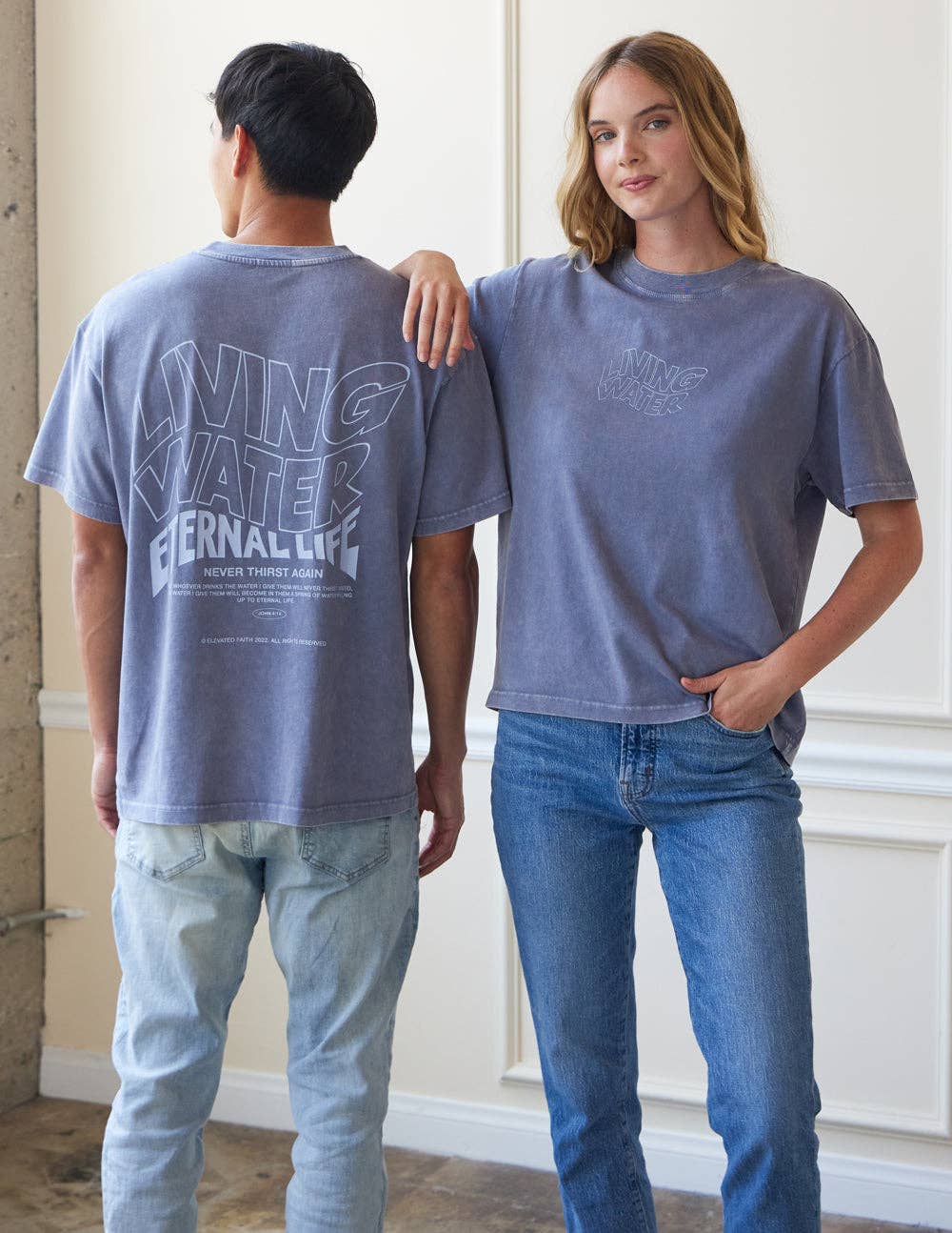 Elevated Faith - Wholesale Screen Printed T-Shirt - Unisex - Living Water Blue Unisex Tee2