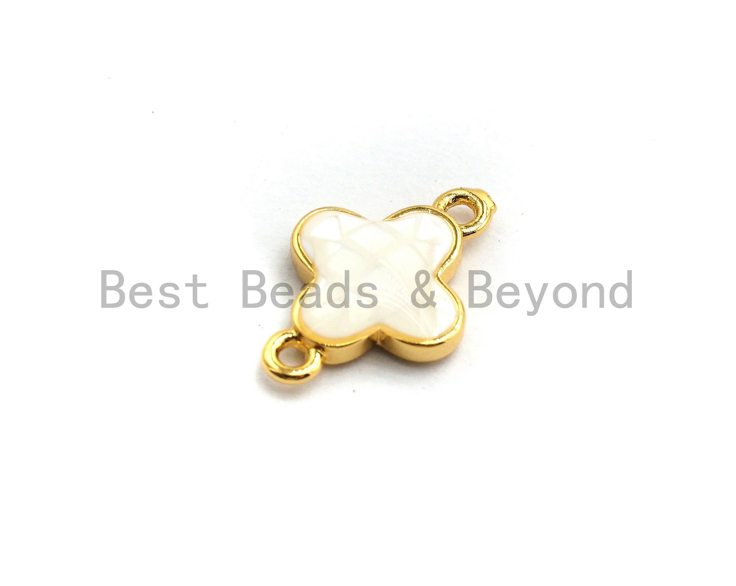 BestBeads&Beyond - Wholesale Individual Charm/Pendant - 100% Natural White Shell Clover Connector, Z2913