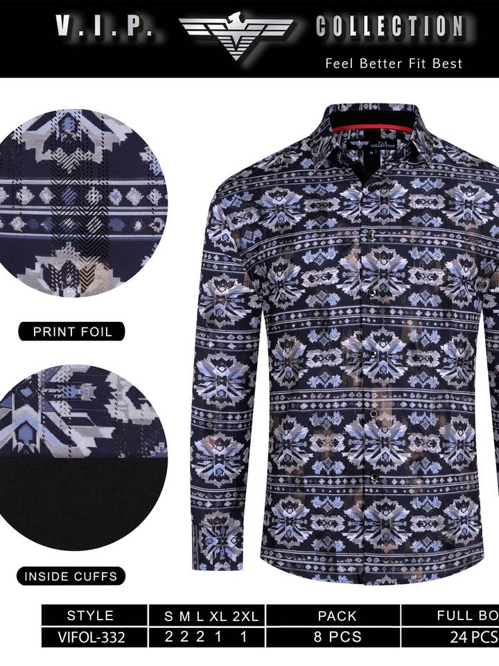 VIFOL-332 CHEMISE Ă MANCHES LONGUES IMPRIMĂE Ă EFFET MĂTALLISĂ FANTAISIE pour la vente par Urban Fitz