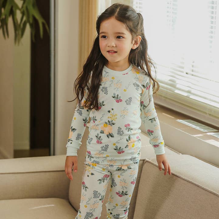 Modal Mint Garden Girls Long Sleeve PJs for wholesale by Vaenait Baby