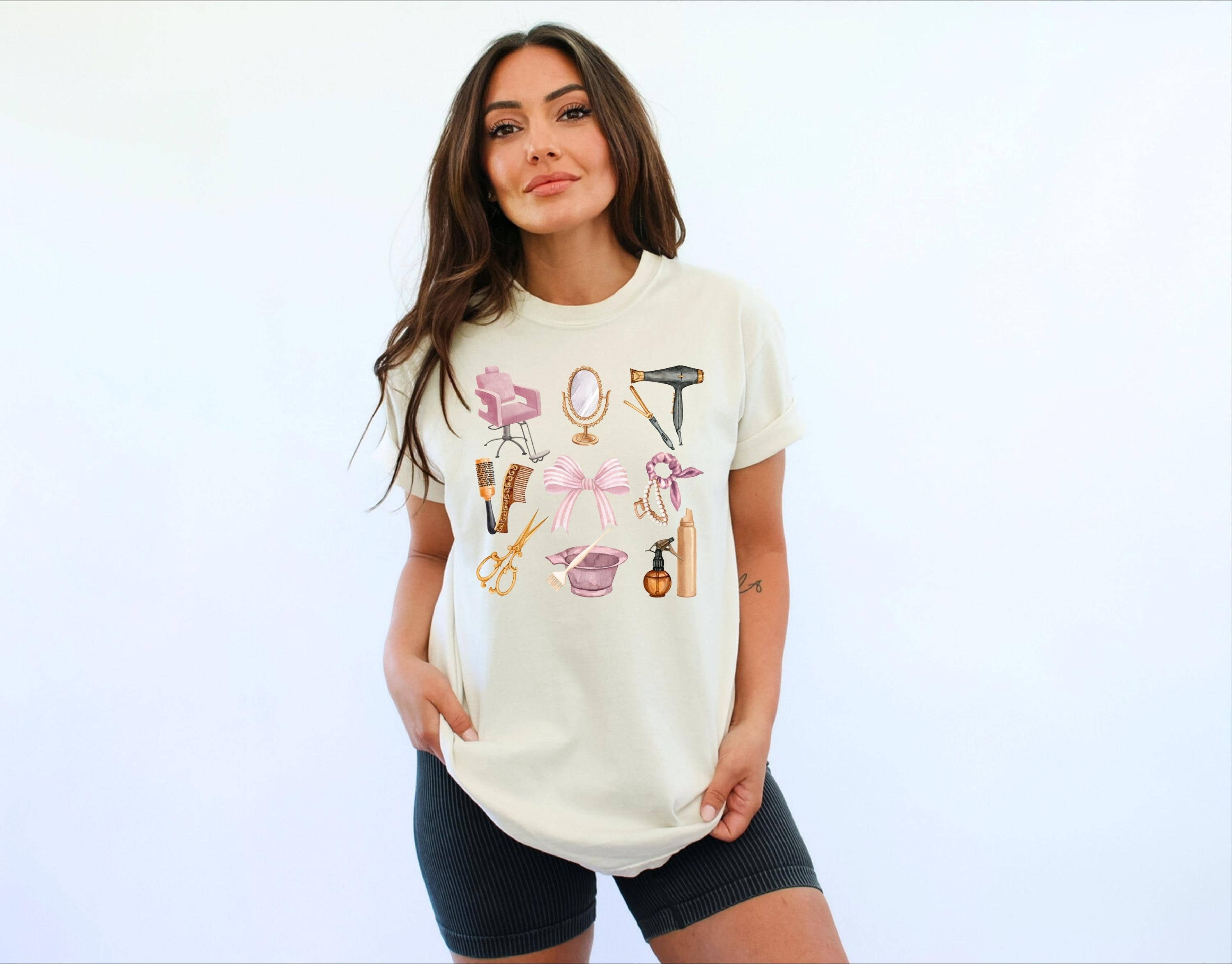 NVC Ecommerce LLC - Wholesale T-Shirt (Graphic) - Women's - Hair Stylist Shirt, Coquette Cosmetology Bows Sweatshirt1