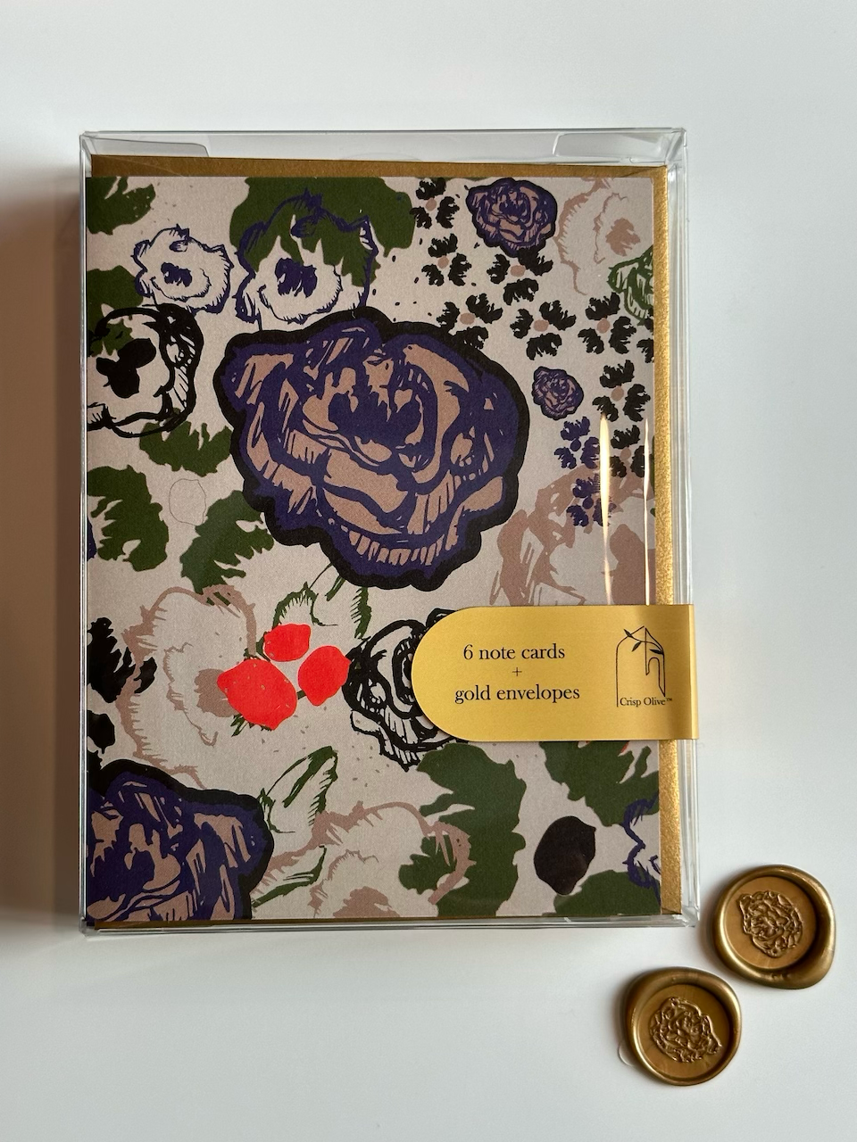 Crisp Olive™ - Wholesale Stationery/Notecard Set - Luxury Boxed Note Card Set– 6 floral A2 Cards+Gold Envelopes8