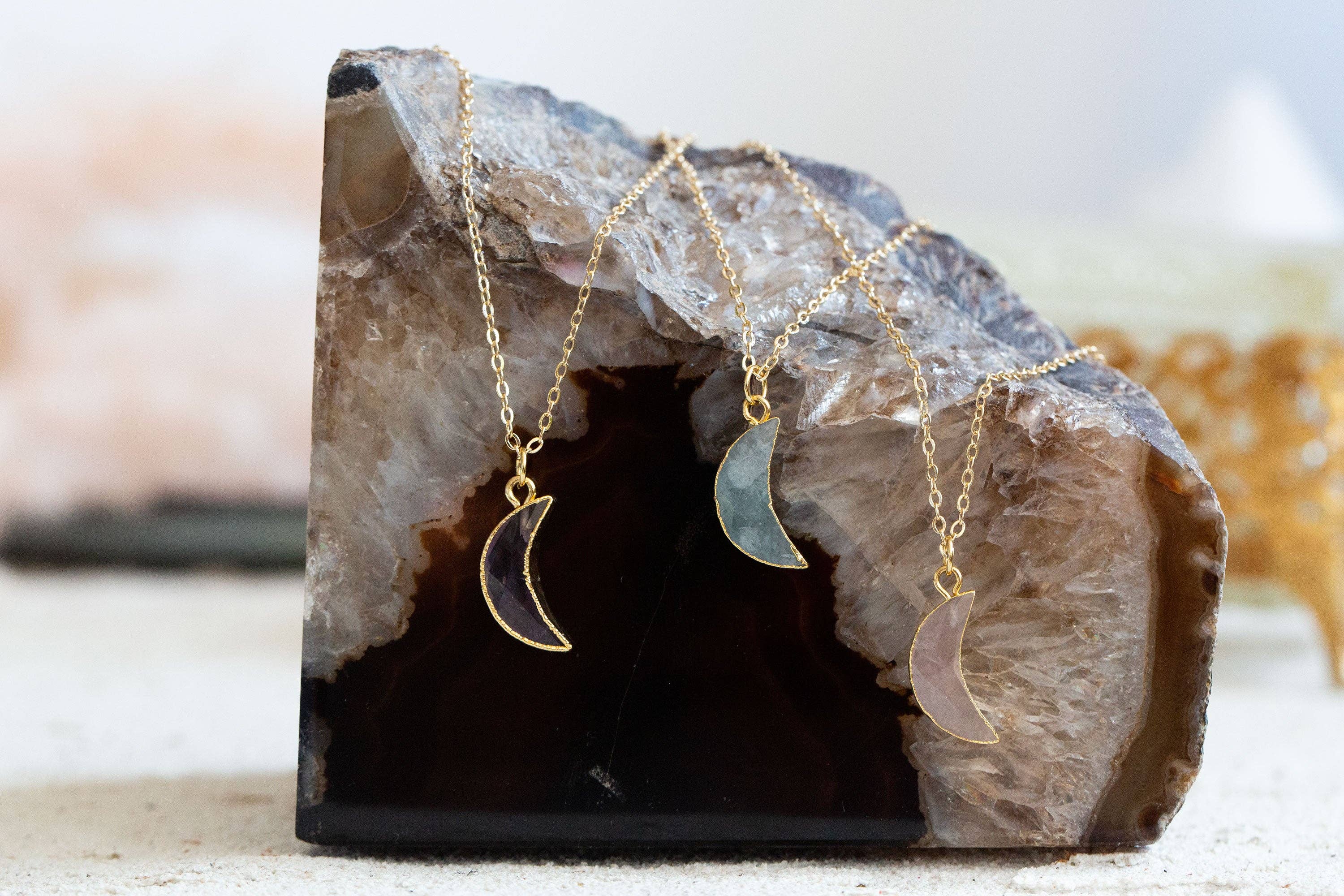 Bohemian and Bouj - Wholesale Pendant/Charm Necklace - The Moon Necklace | 14k Gold-Filled + Crystal Moon2