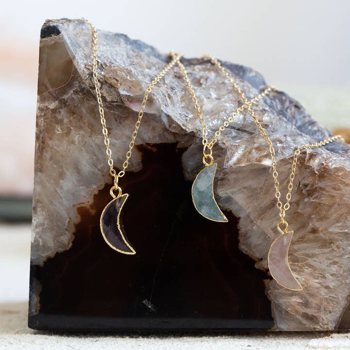 Bohemian and Bouj - Wholesale Pendant/Charm Necklace - The Moon Necklace | 14k Gold-Filled + Crystal Moon2