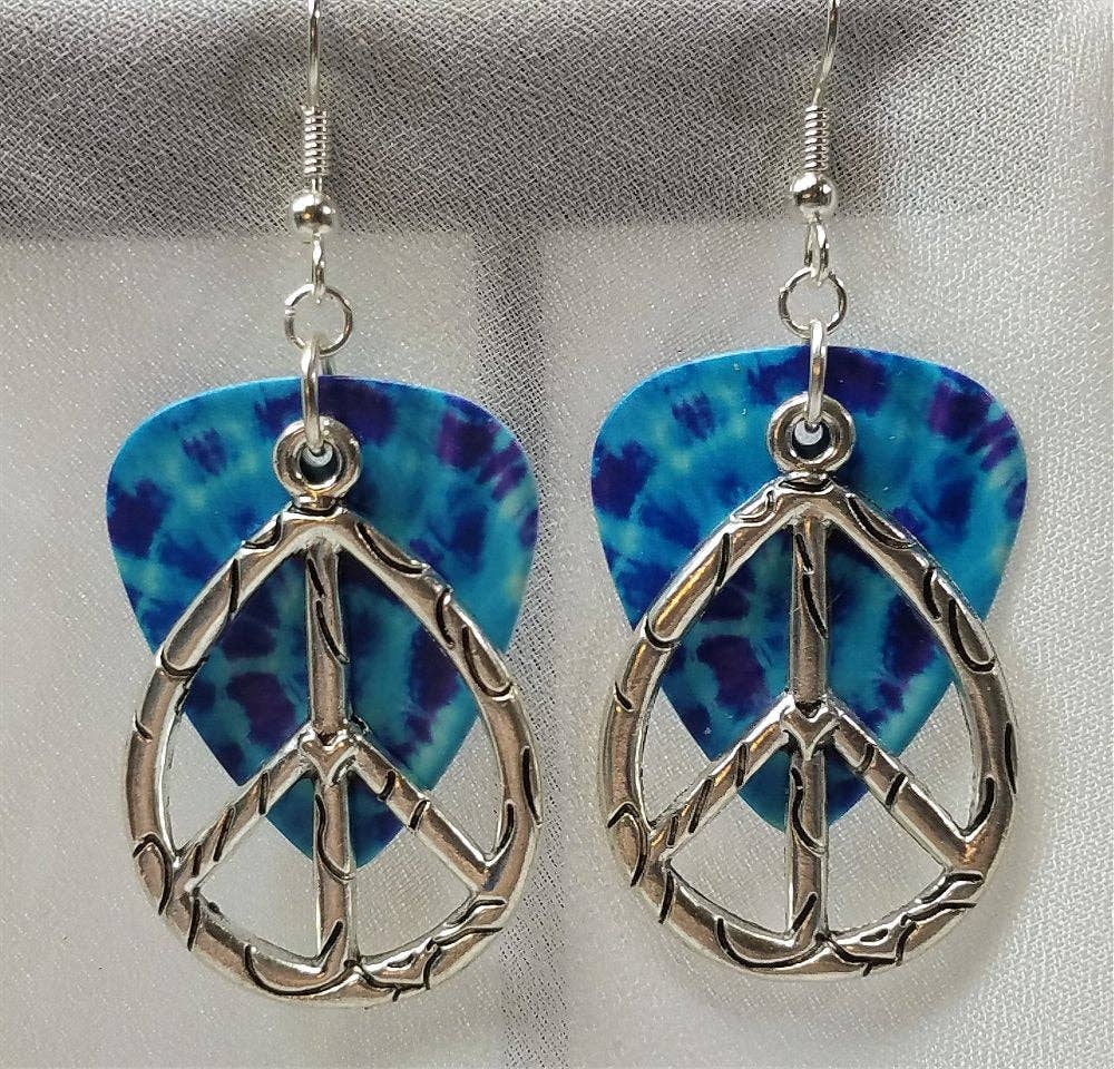 Simply Raevyn - Wholesale Dangle Earrings - Large Oval Peace Sign Charm Guitar Pick Earrings16