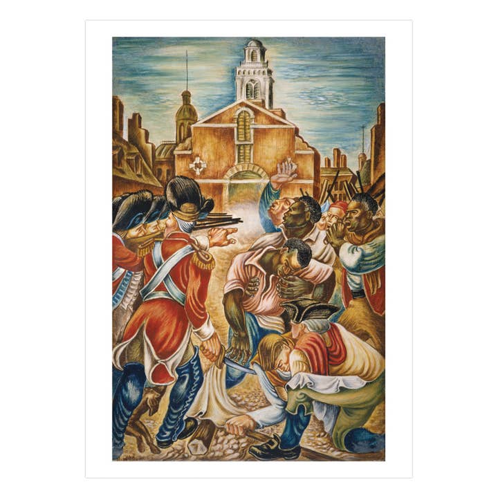 Carte postale : « Mort de Crispus Attucks », par Hale Aspacio Woodruff pour la vente par Chrysler Museum of Art