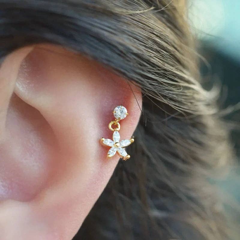 StockJWL – wholesale Single earring – Flower Wobbly Piercing for Helix and Cartilage - Available in Gold and Silver2