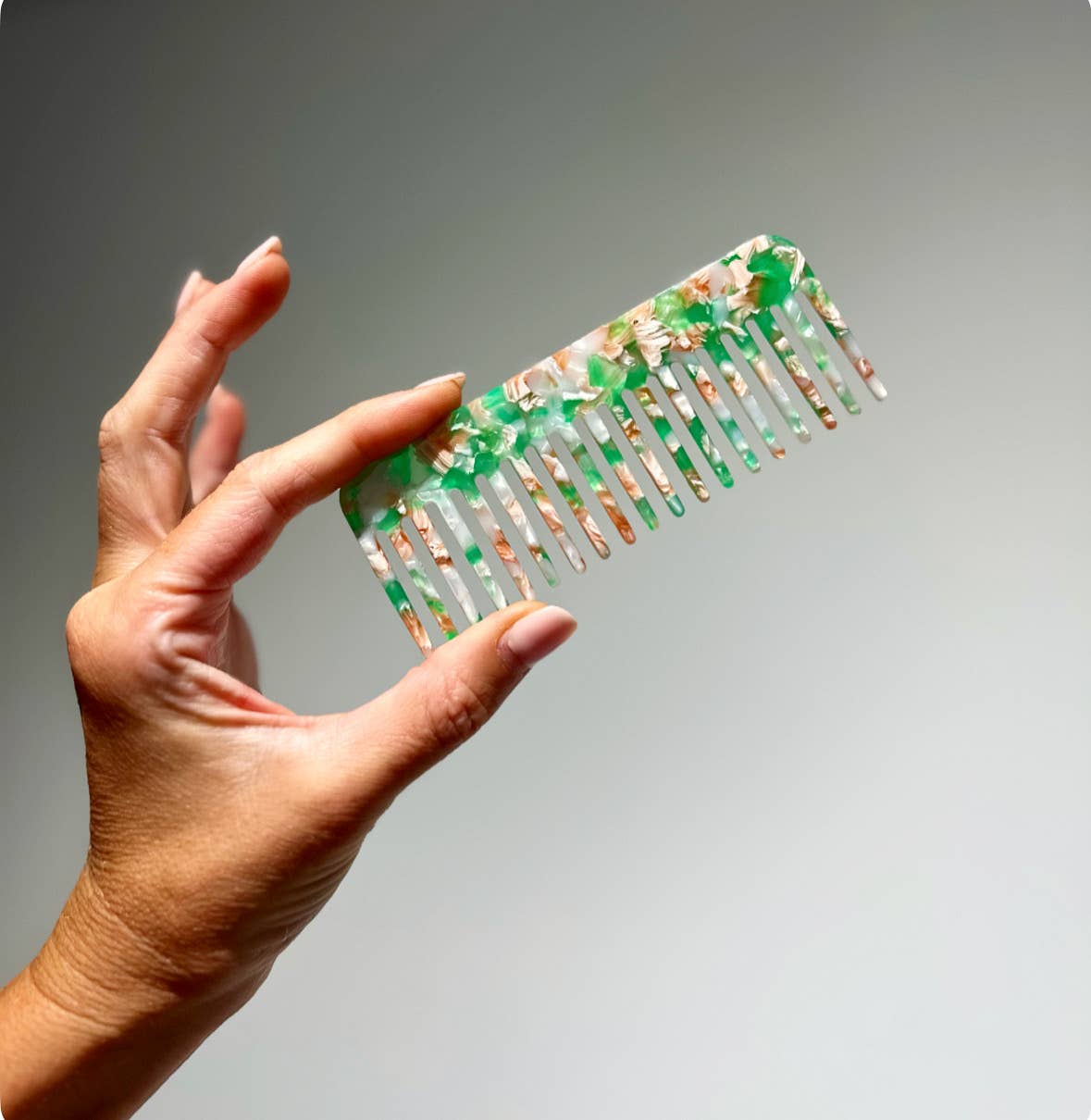 Cornish Glow - Wholesale Hair brush/comb - ECO RESIN WIDE TOOTH COMB - Green Fleck