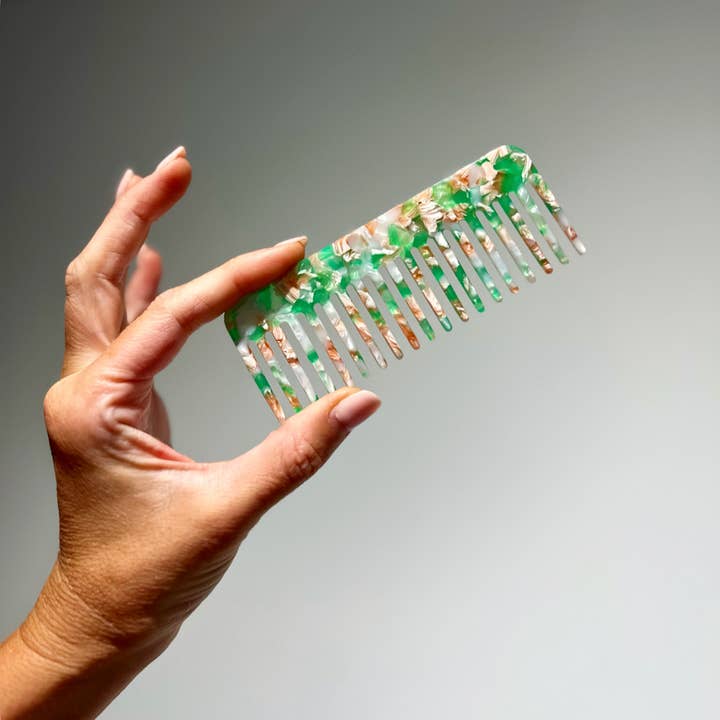 Cornish Glow - Wholesale Hair brush/comb - ECO RESIN WIDE TOOTH COMB - Green Fleck0