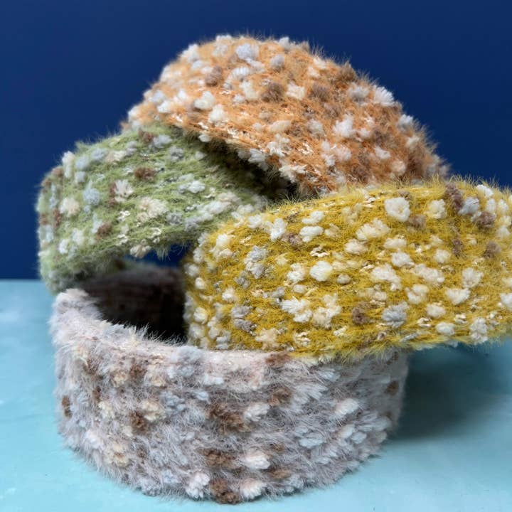 Shaggy Pom Pom Textured Fabric Headband in multiple colors for wholesale by Rainbow Unicorn Birthday Surprise