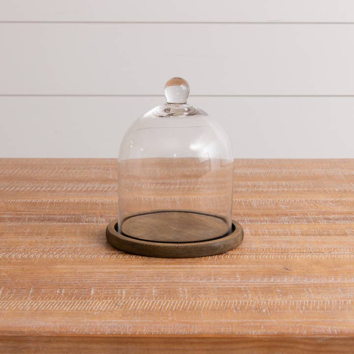 Glass Cloche With Wood Base, Tall (PC) for wholesale by Audrey's Home & Gift