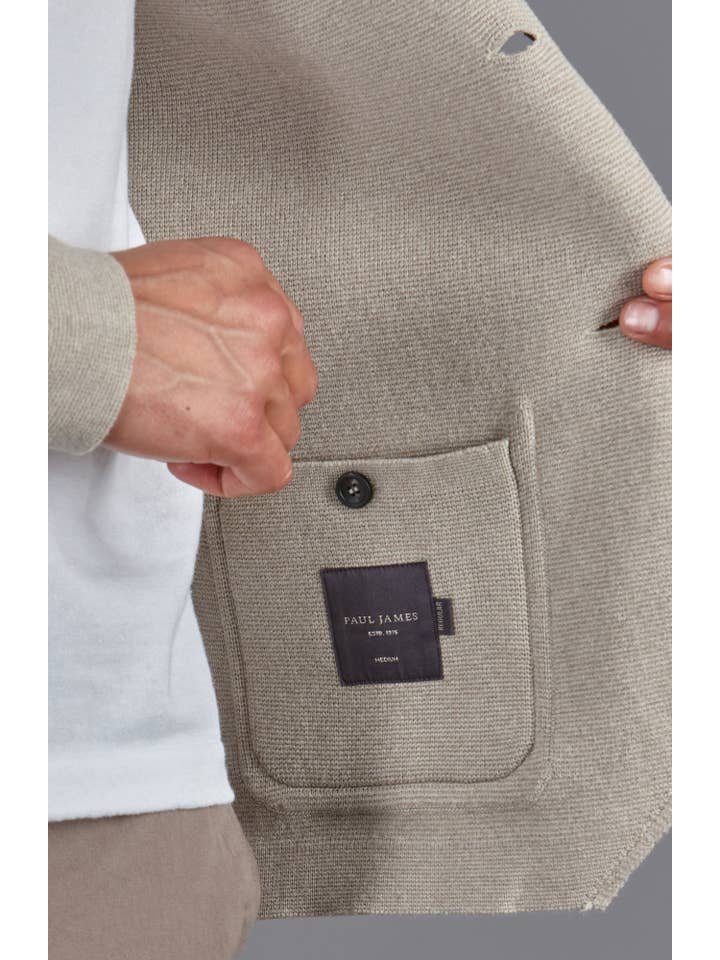 Paul James Knitwear – Engroshandel Blazer - Herre – Herre mellemvægts bomuldsdekonstrueret strikket blazer