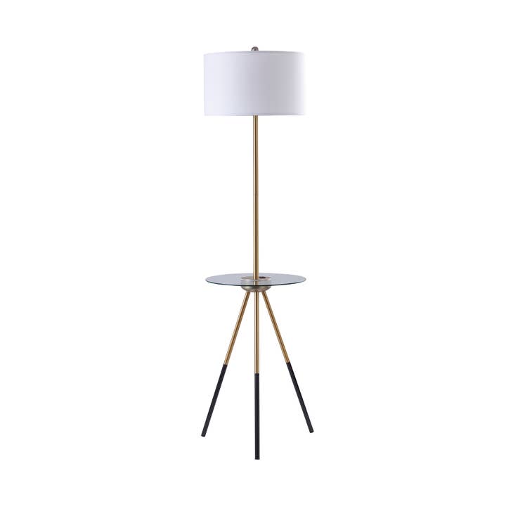 Myra Floor Lamp with Glass Table and Built-In USB, Gold for wholesale by Teamson