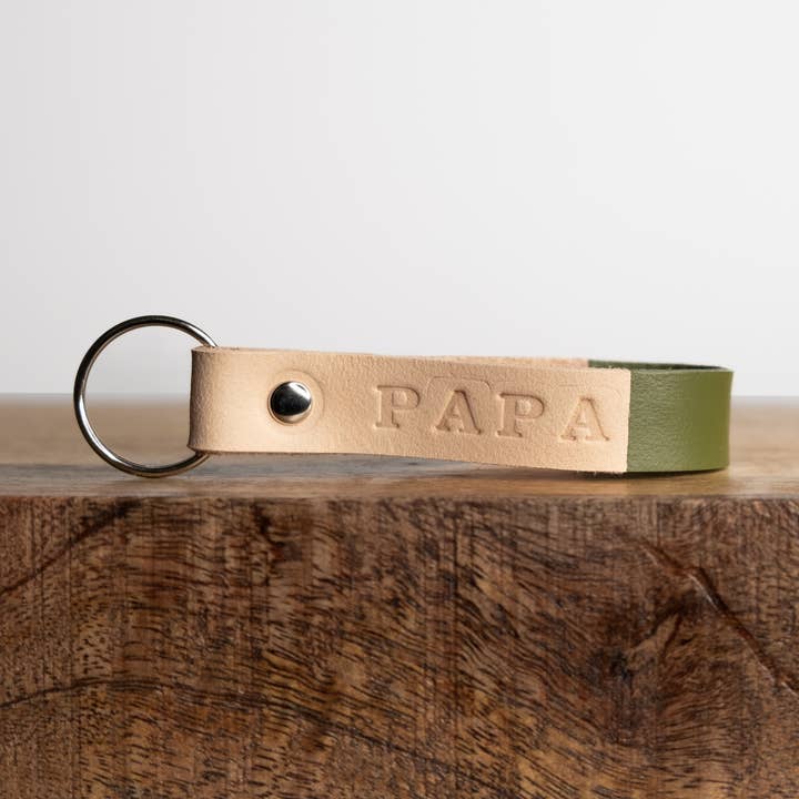 Pequeno chaveiro PAPA estampado à mão, chaveiro de couro para o pai por atacado de Maiook
