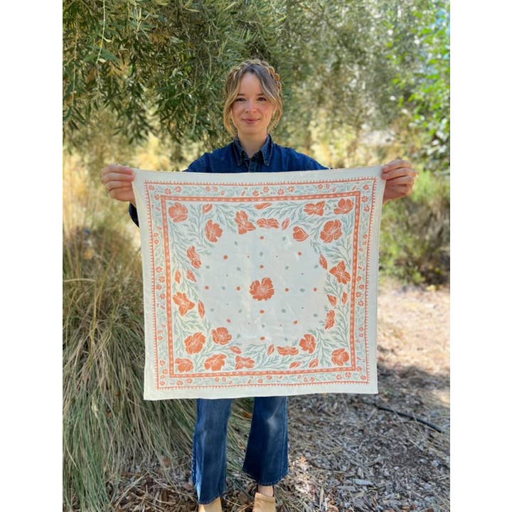 Lili Arnold - Wholesale Bandana - Women's - Organic Cotton + Hemp Bandana - California Poppy1