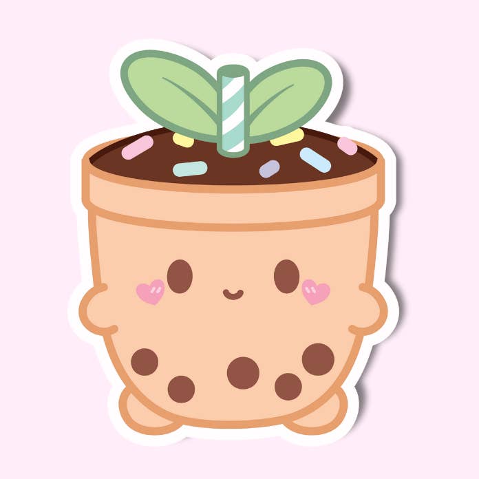 Paper and Sprinkles - Wholesale Sticker - Cute Milk Tea/Boba Planter Vinyl Sticker0