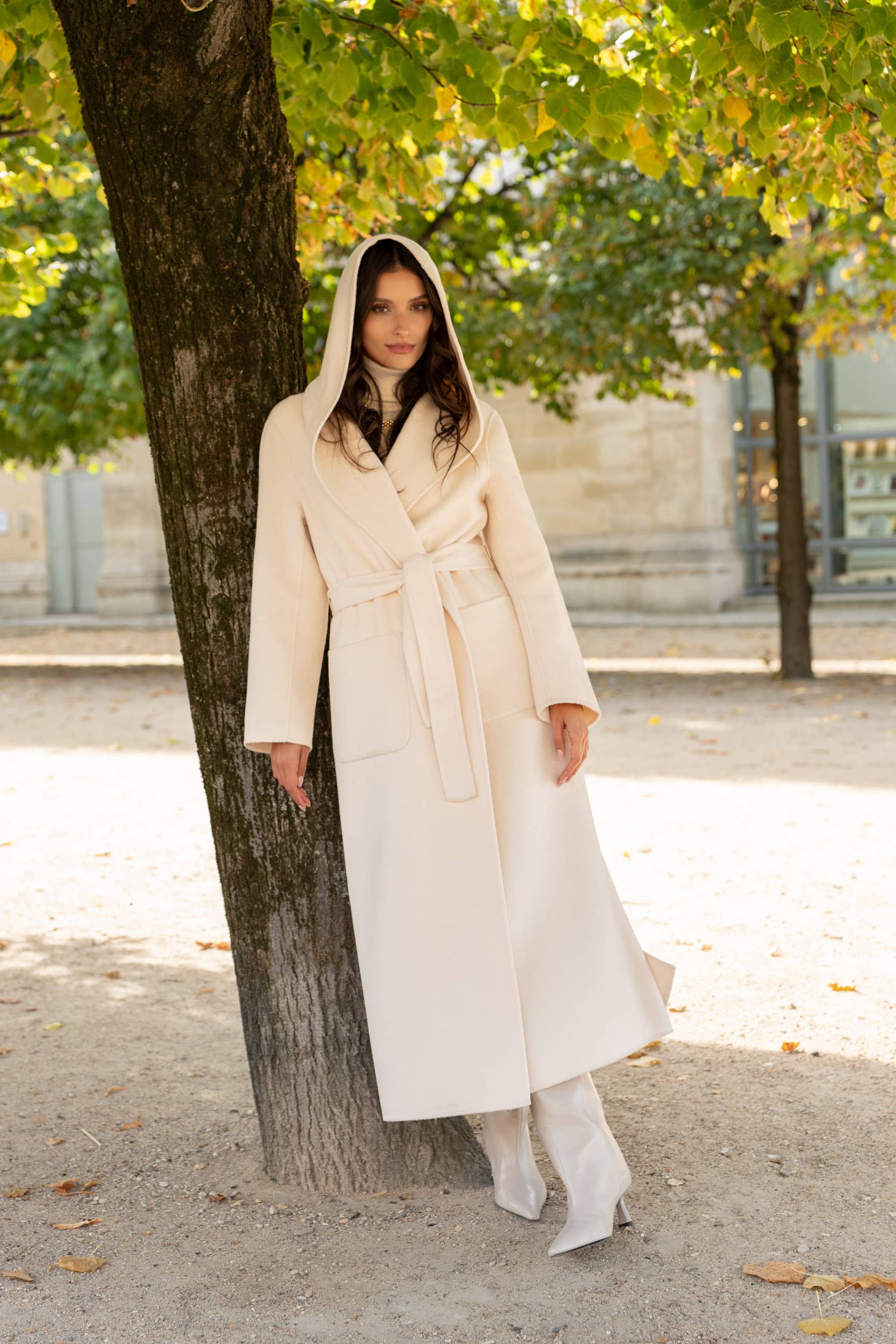 Attentif Paris - Wholesale Coat - Women's - Hand-sewn long wool coat with large hood and belt33