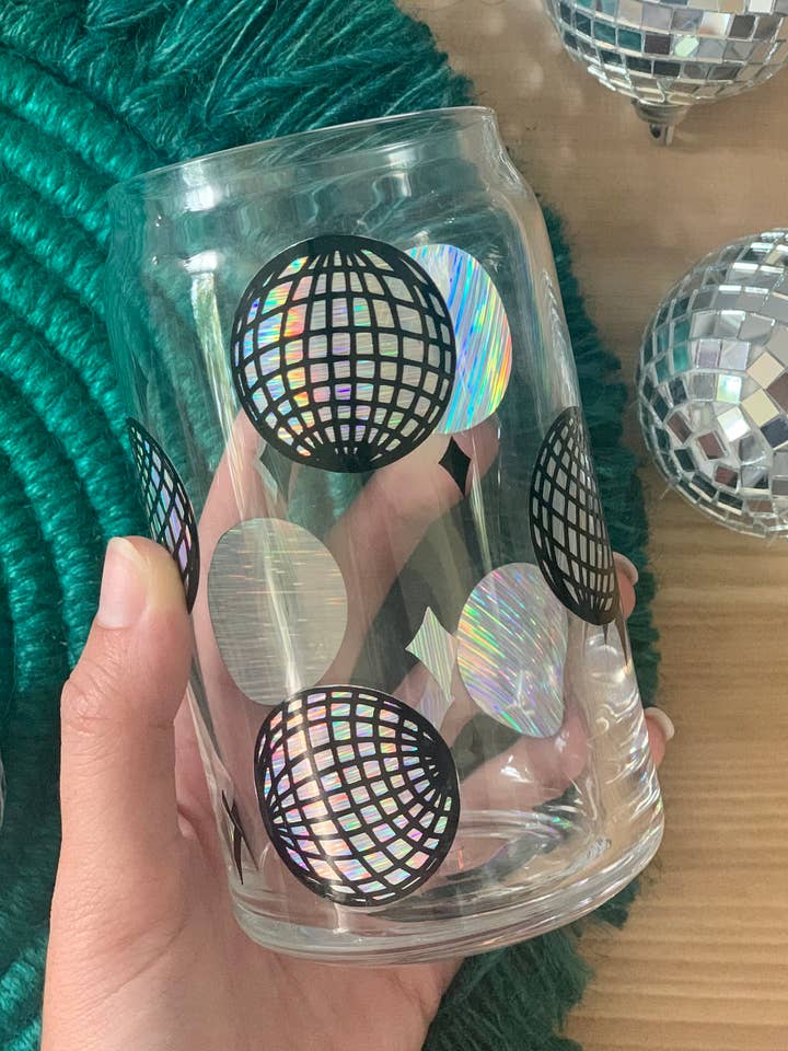 Disco Ball Beer Can Shaped Glass for wholesale by The Shy Sunflower