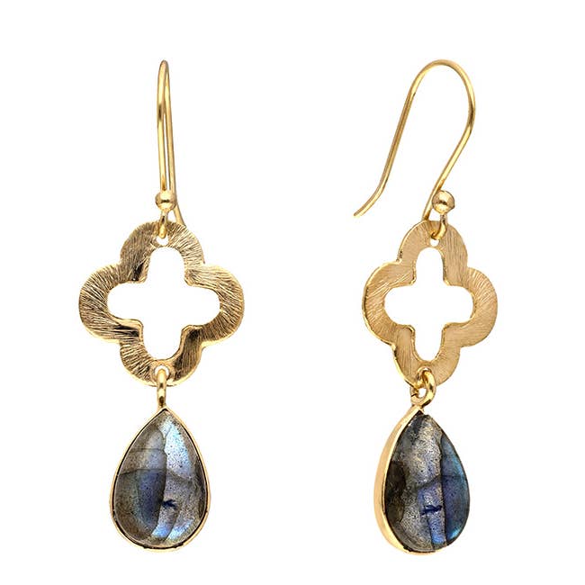 Tiramisu - Wholesale Dangle Earrings - 14K Gold Plated Silver Labradorite Gemstone Dangle Earring2